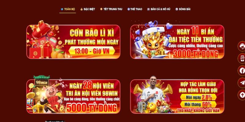 Cách nhận khuyến mãi 98WIN siêu dễ